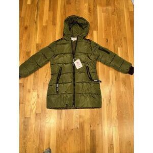 NWT Yibaishun NBA 1949 Disney Fonts Puffer‎ Coat Jacket 2 XL Green 3/4 Hooded